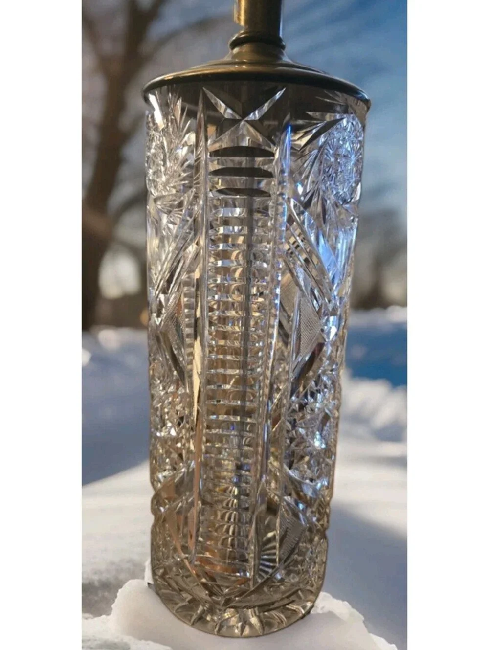 Vintage Pressed Glass Crystal? Cylinder Table Lamp. 22